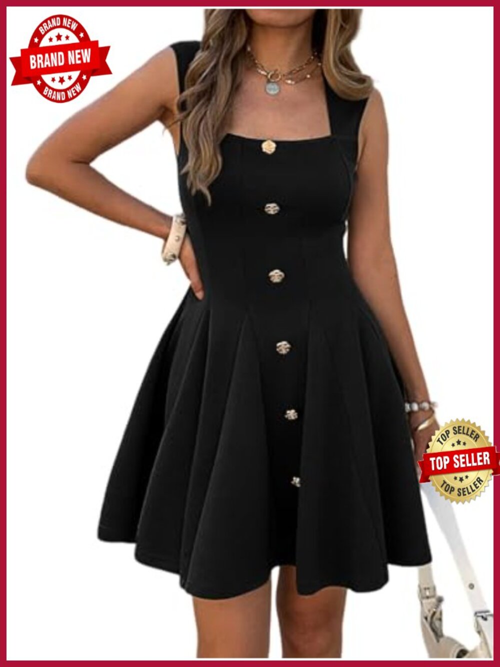 Square Neck Sleeveless A-Line Mini Dress with Pockets Business Casual